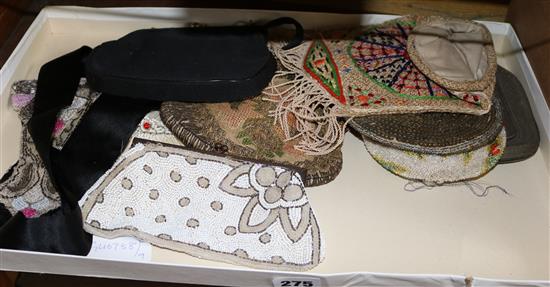 Misers purse, 5 bead bags & belt etc, 10 items